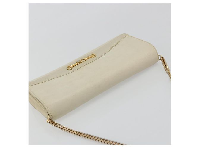 Céline Borsa a tracolla con catena CELINE Pelle White Gold Auth bs36725 Bianco D'oro - vista 6