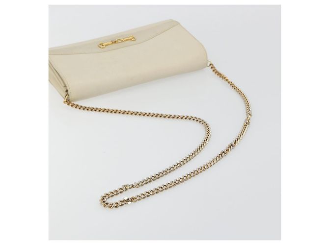 Céline Borsa a tracolla con catena CELINE Pelle White Gold Auth bs36725 Bianco D'oro - vista 7