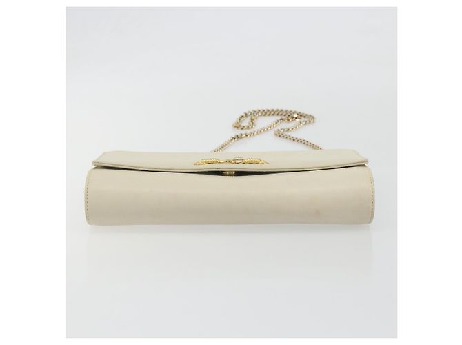 Céline Borsa a tracolla con catena CELINE Pelle White Gold Auth bs36725 Bianco D'oro - vista 9