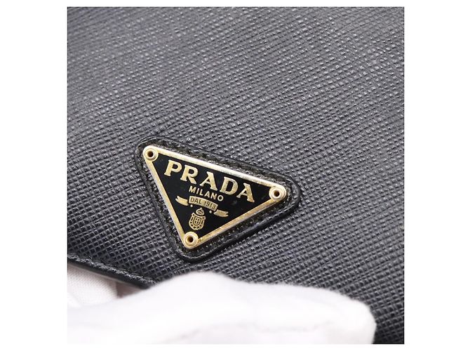 Saffiano Portafoglio Compatto PRADA Pelle Safiano Nero Oro Auth 196043A D'oro - vista 12
