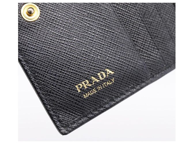 Saffiano Portafoglio Compatto PRADA Pelle Safiano Nero Oro Auth 196043A D'oro - vista 13