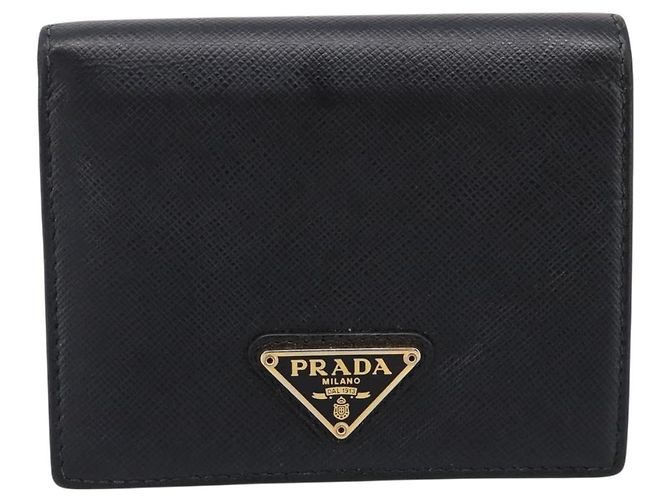 Saffiano Portafoglio Compatto PRADA Pelle Safiano Nero Oro Auth 196043A D'oro - vista 2