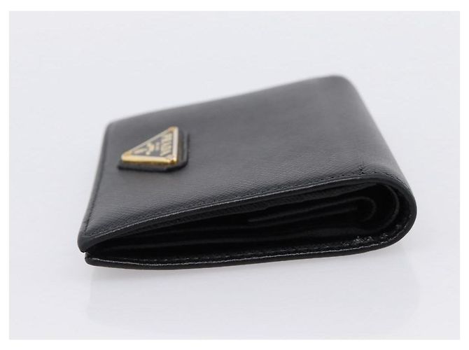 Saffiano Portafoglio Compatto PRADA Pelle Safiano Nero Oro Auth 196043A D'oro - vista 5
