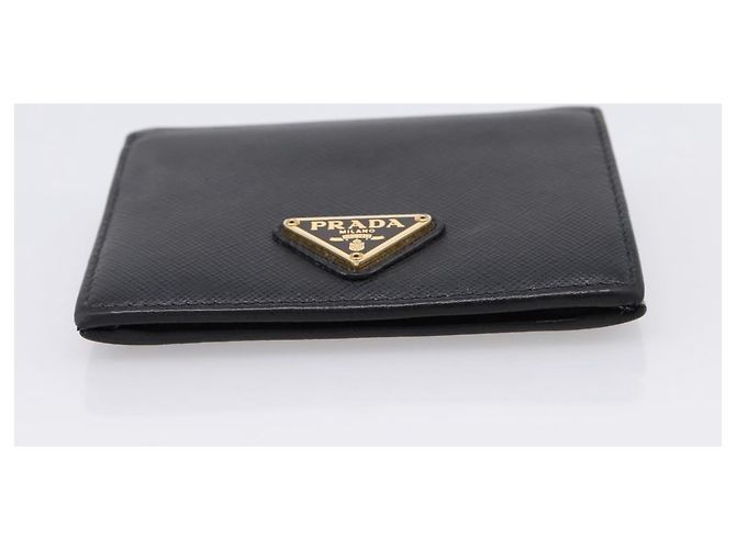 Saffiano Portafoglio Compatto PRADA Pelle Safiano Nero Oro Auth 196043A D'oro - vista 7
