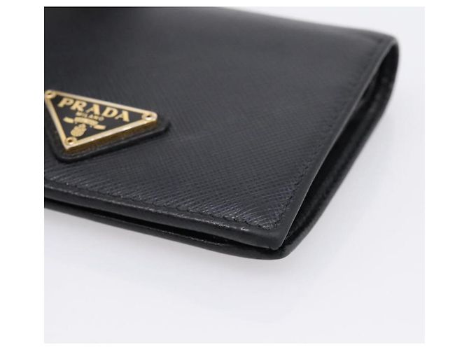 Saffiano Portafoglio Compatto PRADA Pelle Safiano Nero Oro Auth 196043A D'oro - vista 8