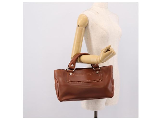Céline Borsa a mano CELINE Boogie Bag in pelle marrone argento Auth BA14938A - vista 23