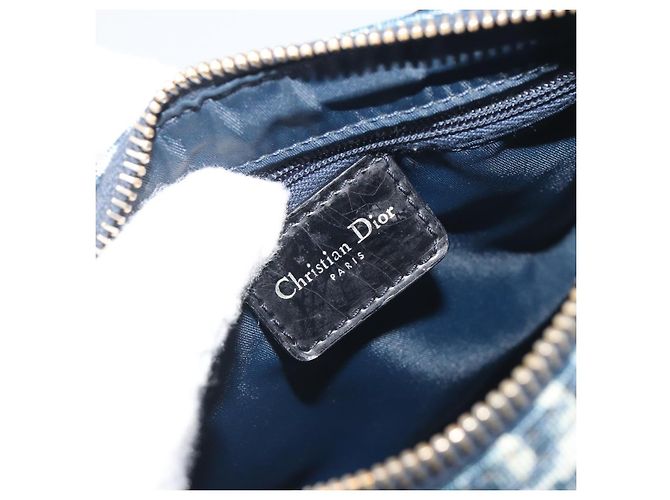 Borsa a mano Christian Dior Trotter Canvas PVC Navy Gold Auth bs36749 D'oro Blu navy - vista 17