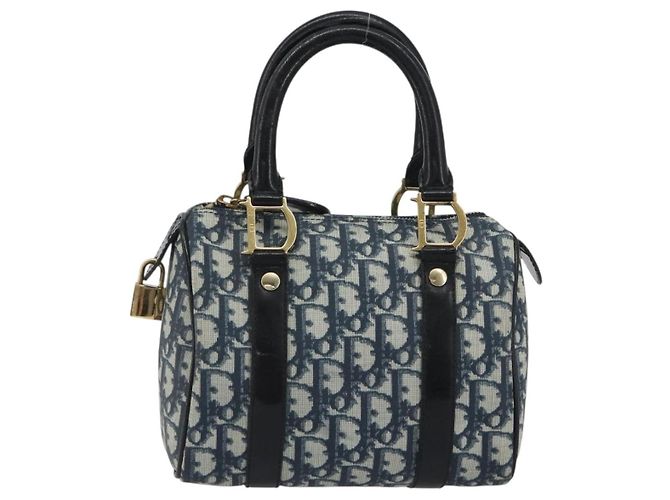 Borsa a mano Christian Dior Trotter Canvas PVC Navy Gold Auth bs36749 D'oro Blu navy - vista 2
