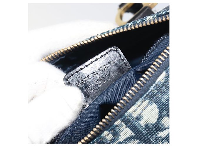 Borsa a mano Christian Dior Trotter Canvas PVC Navy Gold Auth bs36749 D'oro Blu navy - vista 23