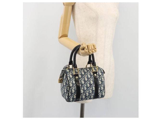 Borsa a mano Christian Dior Trotter Canvas PVC Navy Gold Auth bs36749 D'oro Blu navy - vista 24