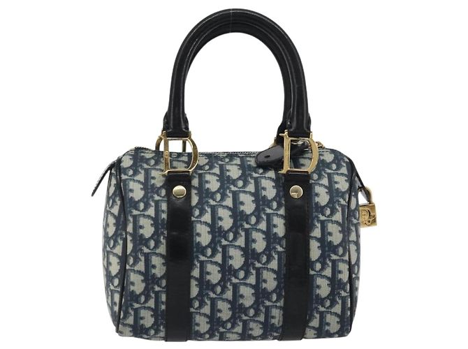 Borsa a mano Christian Dior Trotter Canvas PVC Navy Gold Auth bs36749 D'oro Blu navy - vista 3