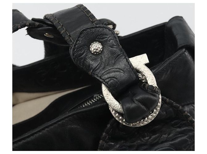 Borsa Tote Salvatore Ferragamo Gancini in pelle nera e argento Auth 195388A Nero - vista 14