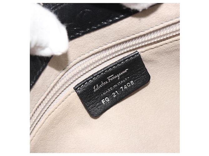 Borsa Tote Salvatore Ferragamo Gancini in pelle nera e argento Auth 195388A Nero - vista 16