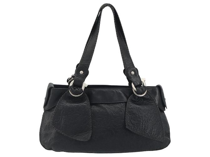 Borsa Tote Salvatore Ferragamo Gancini in pelle nera e argento Auth 195388A Nero - vista 2