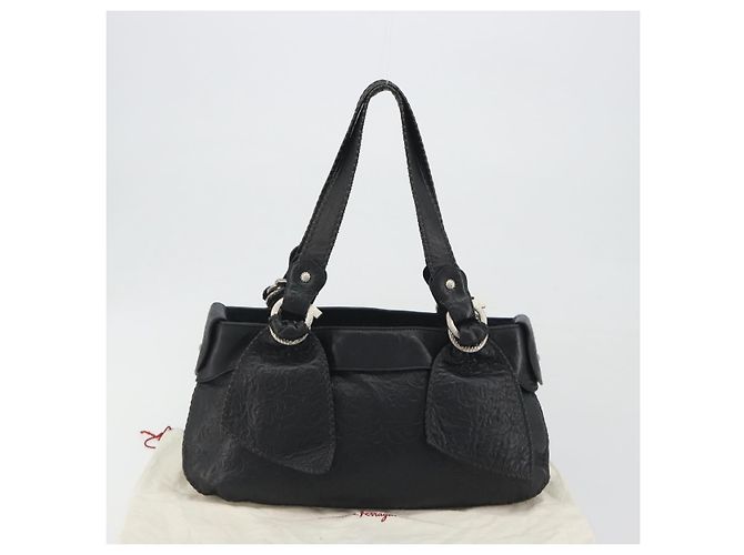 Borsa Tote Salvatore Ferragamo Gancini in pelle nera e argento Auth 195388A Nero - vista 24