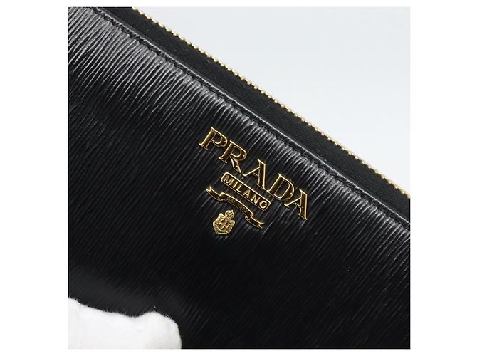 Saffiano PRADA Langbeutel aus Safiano-Leder Schwarz Gold Auth bs36755 Golden - Ansicht 13