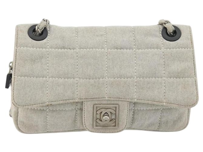 Borsa a catena CHANEL Sports Line Choco Bar in cotone grigio con CC argento Auth 194404A Marrone - vista 2