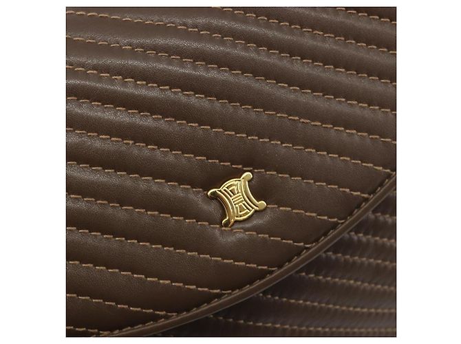 Céline Borsa a tracolla CELINE in pelle marrone e oro Auth 194395A D'oro - vista 14