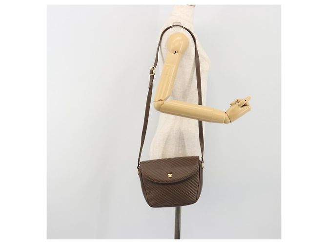 Céline Borsa a tracolla CELINE in pelle marrone e oro Auth 194395A D'oro - vista 23