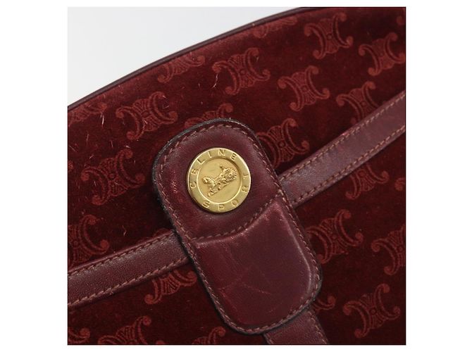 Céline Borsa CELINE Macadam Canvas Horse Carriage Suede Bordeaux Gold Auth 195091 D'oro Bordò - vista 14