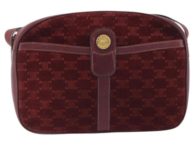 Céline Borsa CELINE Macadam Canvas Horse Carriage Suede Bordeaux Gold Auth 195091 D'oro Bordò - vista 2