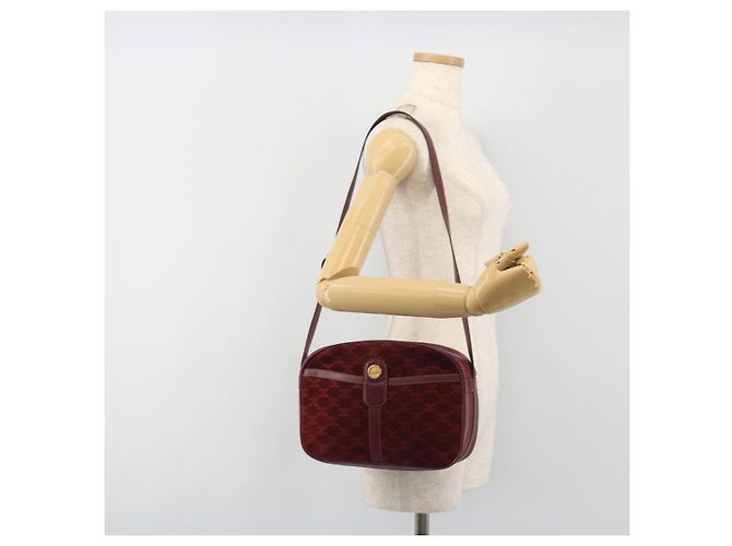 Céline Borsa CELINE Macadam Canvas Horse Carriage Suede Bordeaux Gold Auth 195091 D'oro Bordò - vista 24