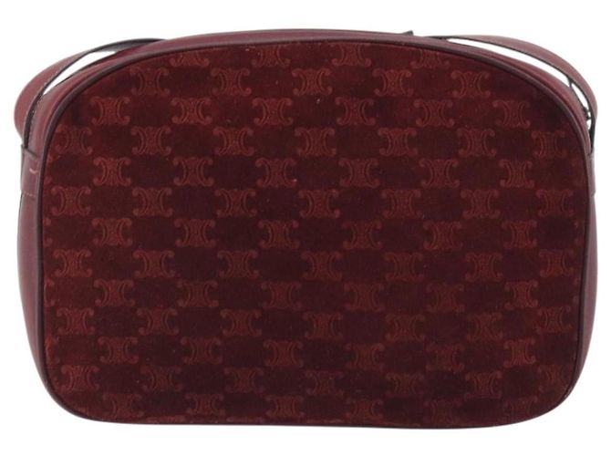 Céline Borsa CELINE Macadam Canvas Horse Carriage Suede Bordeaux Gold Auth 195091 D'oro Bordò - vista 3