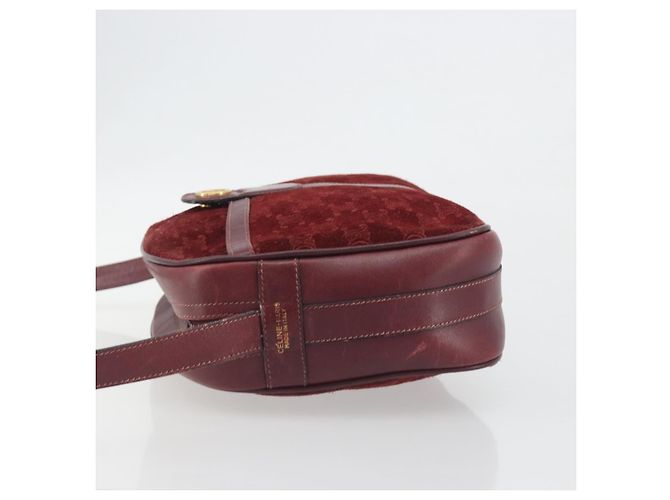Céline Borsa CELINE Macadam Canvas Horse Carriage Suede Bordeaux Gold Auth 195091 D'oro Bordò - vista 5