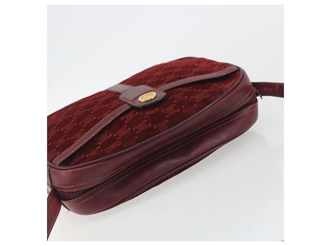 Céline Borsa CELINE Macadam Canvas Horse Carriage Suede Bordeaux Gold Auth 195091 D'oro Bordò - vista 6