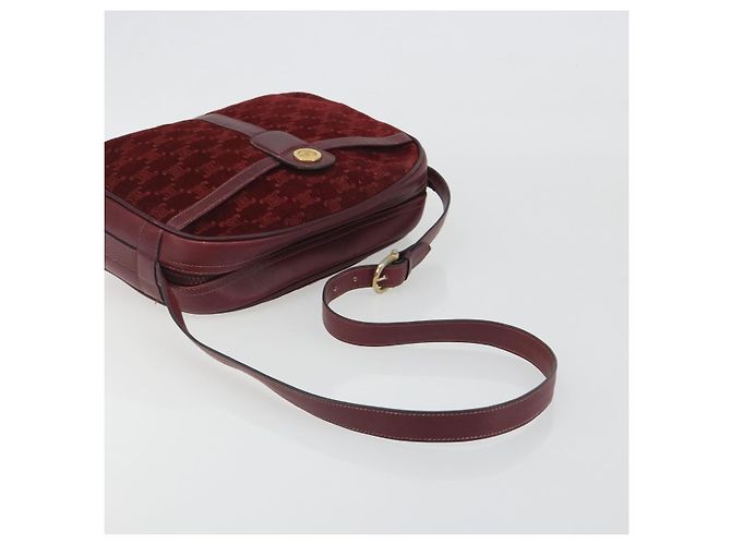 Céline Borsa CELINE Macadam Canvas Horse Carriage Suede Bordeaux Gold Auth 195091 D'oro Bordò - vista 7