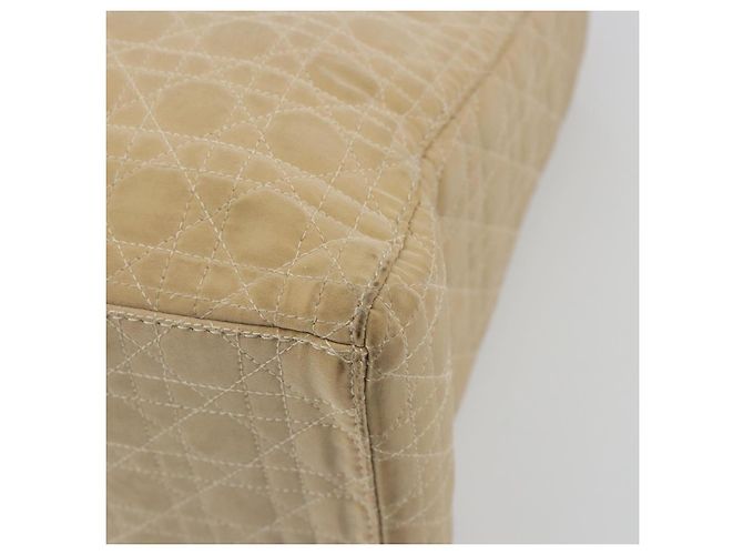 Borsa Christian Dior Lady Dior Canage Nylon Beige Gold Auth bs36737 D'oro - vista 12
