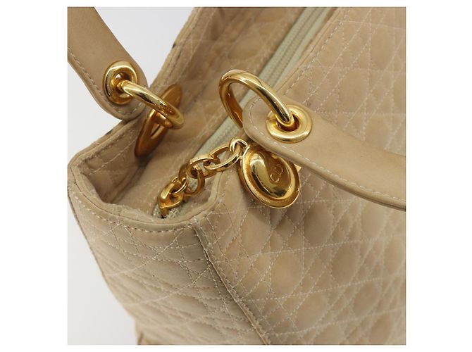Borsa Christian Dior Lady Dior Canage Nylon Beige Gold Auth bs36737 D'oro - vista 15