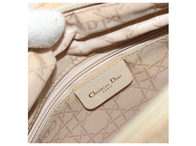 Borsa Christian Dior Lady Dior Canage Nylon Beige Gold Auth bs36737 D'oro - vista 16