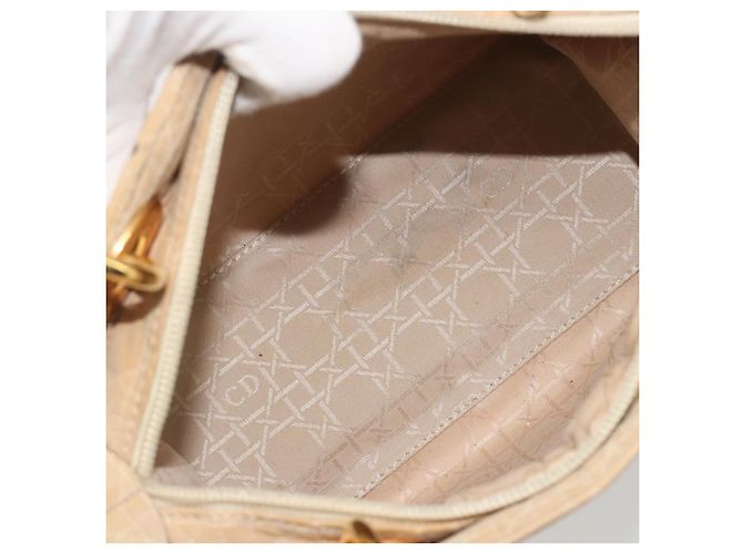 Borsa Christian Dior Lady Dior Canage Nylon Beige Gold Auth bs36737 D'oro - vista 17