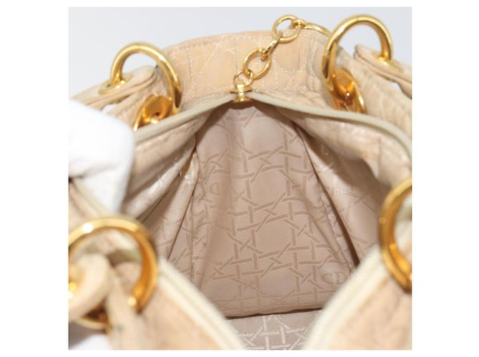 Borsa Christian Dior Lady Dior Canage Nylon Beige Gold Auth bs36737 D'oro - vista 18