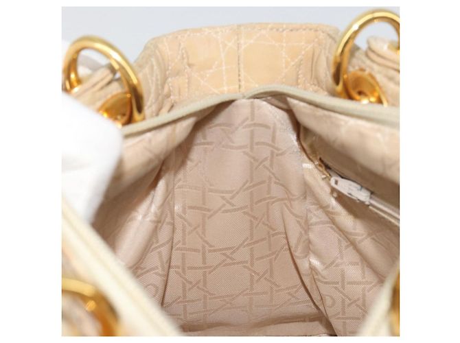 Borsa Christian Dior Lady Dior Canage Nylon Beige Gold Auth bs36737 D'oro - vista 19