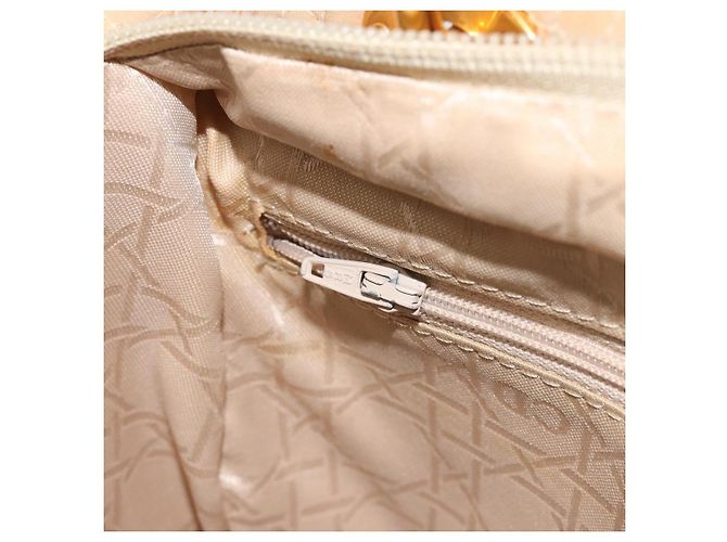 Borsa Christian Dior Lady Dior Canage Nylon Beige Gold Auth bs36737 D'oro - vista 20
