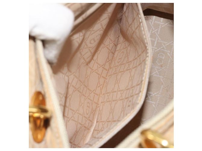 Borsa Christian Dior Lady Dior Canage Nylon Beige Gold Auth bs36737 D'oro - vista 21