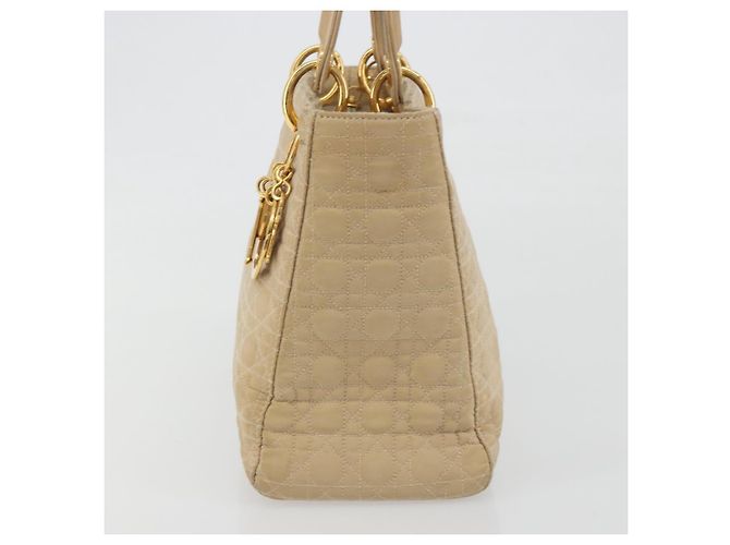 Borsa Christian Dior Lady Dior Canage Nylon Beige Gold Auth bs36737 D'oro - vista 4