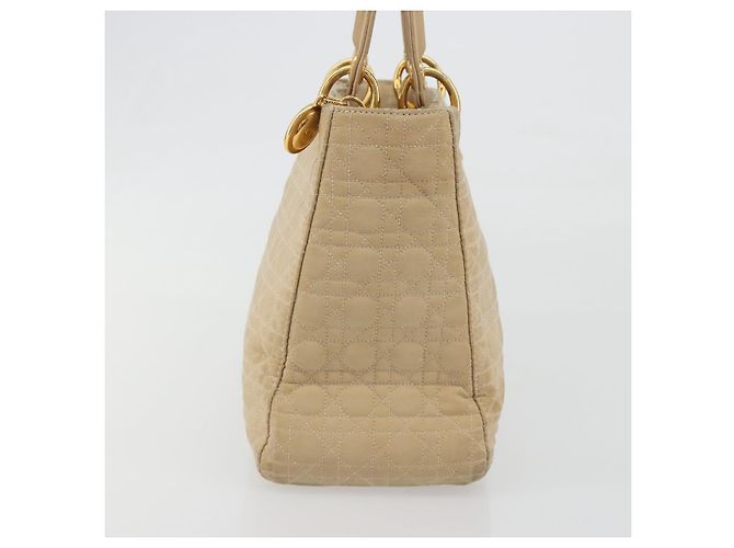 Borsa Christian Dior Lady Dior Canage Nylon Beige Gold Auth bs36737 D'oro - vista 5