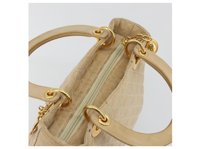 Borsa Christian Dior Lady Dior Canage Nylon Beige Gold Auth bs36737 D'oro - vista 6