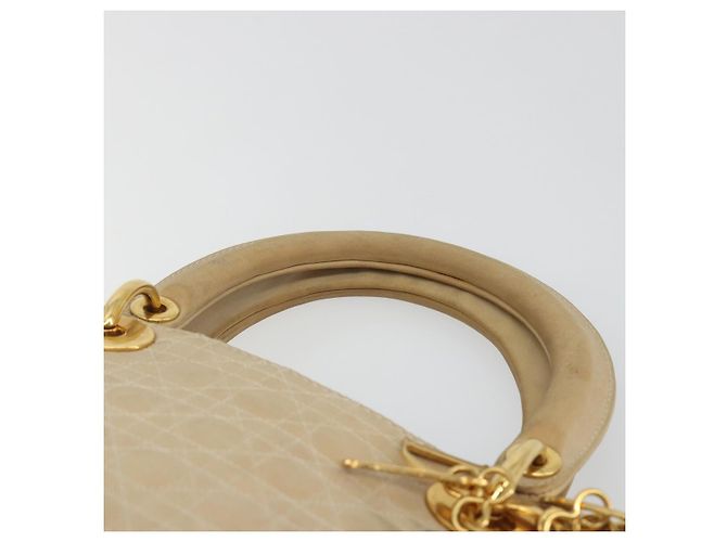 Borsa Christian Dior Lady Dior Canage Nylon Beige Gold Auth bs36737 D'oro - vista 8