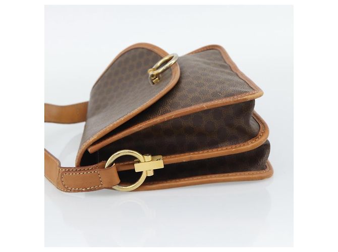 Céline Borsa a Tracolla CELINE Macadam PVC Pelle Marrone Tono Oro Auth 196130 - vista 4