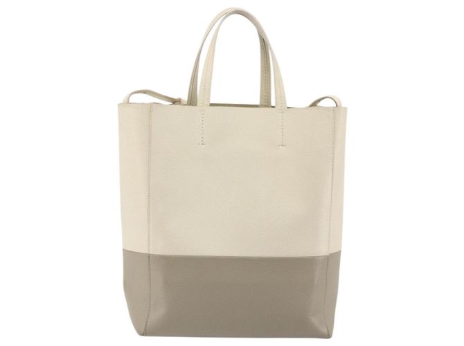Céline CELINE Vertical Cabas Small Hand Bag Calf Skin 2way White Gray gold Auth 194240 Marrone Bianco D'oro - vista 3
