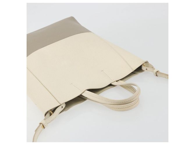 Céline CELINE Vertical Cabas Small Hand Bag Calf Skin 2way White Gray gold Auth 194240 Marrone Bianco D'oro - vista 6