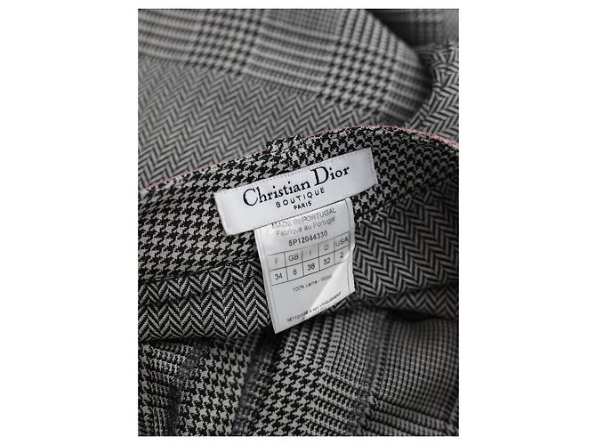 Christian Dior Karierte Wollhose Schwarz Weiß Grau - Ansicht 3