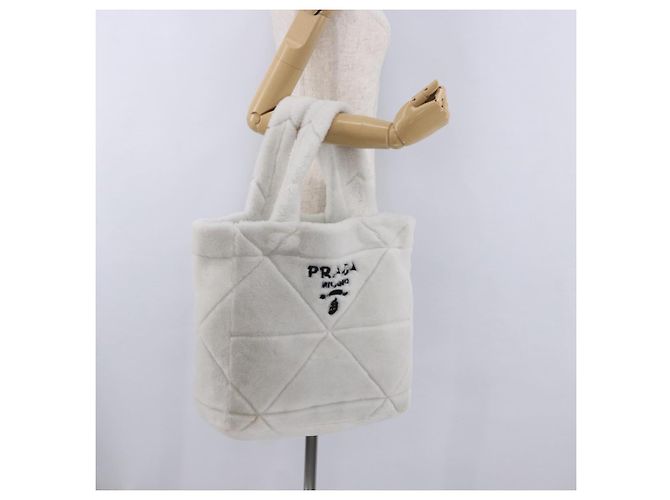 Borsa Tote PRADA in pelliccia Bianco Argento Auth 197109SAM - vista 24