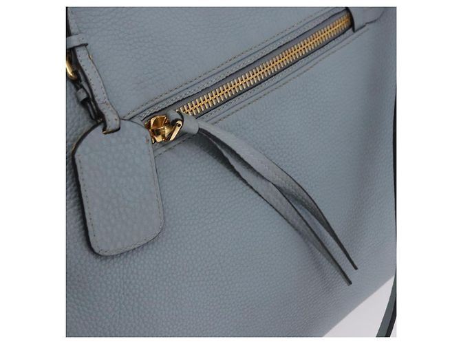 Saco Tote PRADA em couro 2way Azul Claro Ouro Auth 192481A Dourado - vista 16