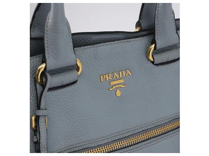 Saco Tote PRADA em couro 2way Azul Claro Ouro Auth 192481A Dourado - vista 17