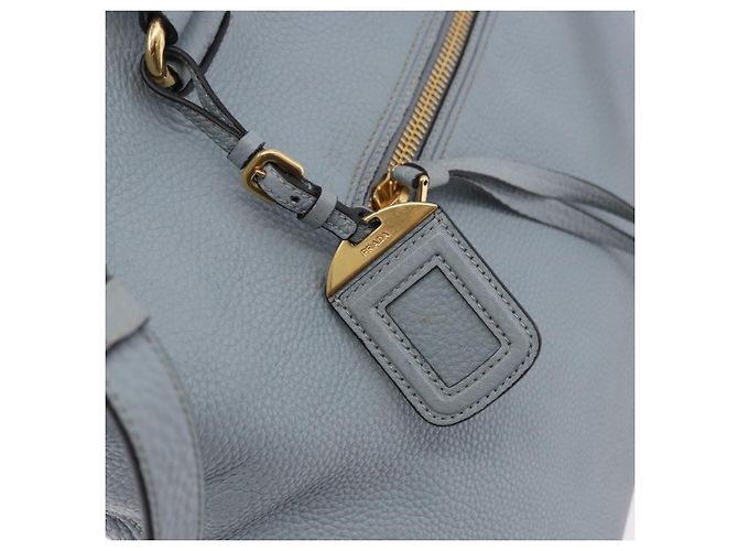 Saco Tote PRADA em couro 2way Azul Claro Ouro Auth 192481A Dourado - vista 18